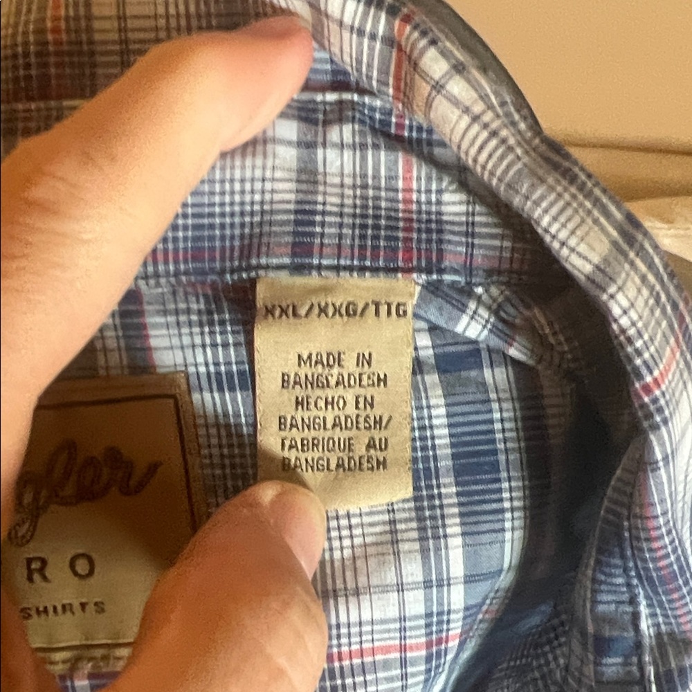 Wrangler Retro Casual Blue Plaid Button-Down Shirt for Men Size XXL - Picture 6 of 10